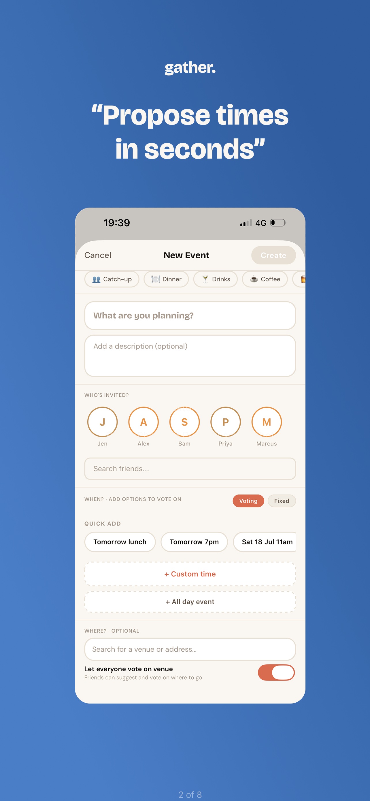 Create a new event in seconds