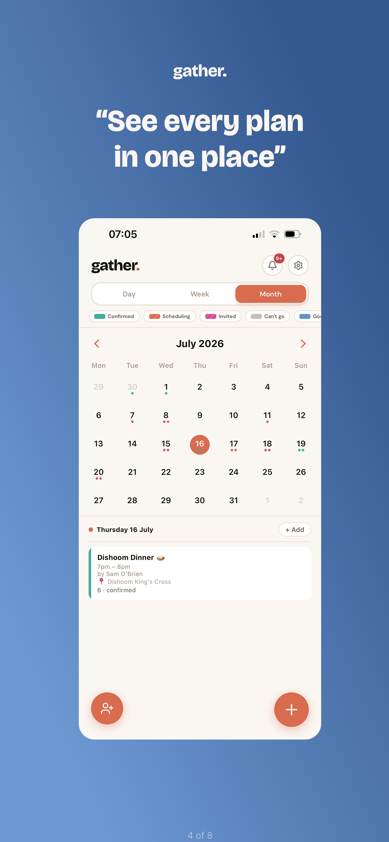 Monthly calendar view